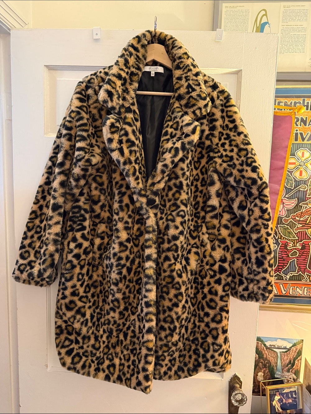 26 International Leopard Print Teddy Coat - Beige & Black
